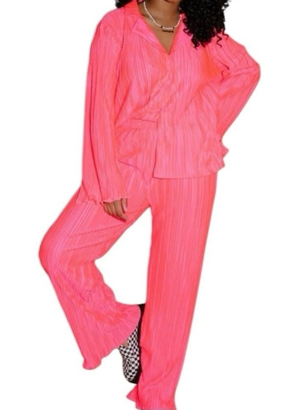 Dressed in LALA Plisse Set in Electric Pink